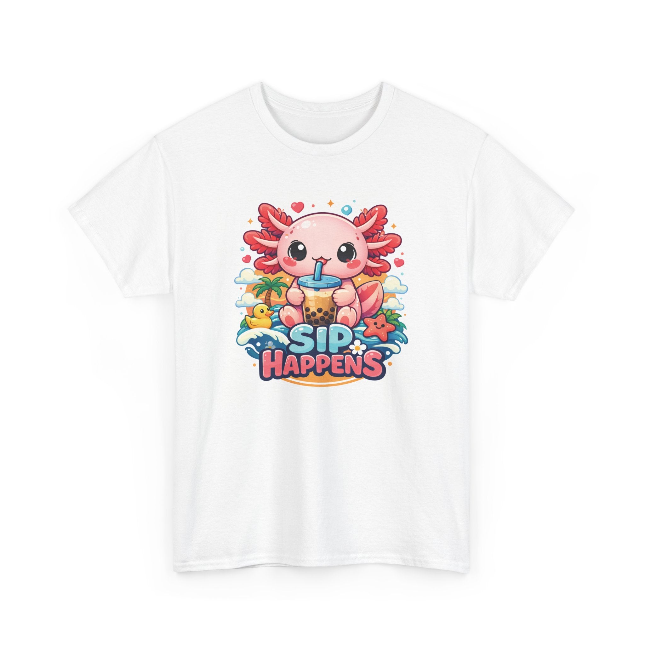 Axolotl "Sip Happens" T-Shirt — Cute Boba drink