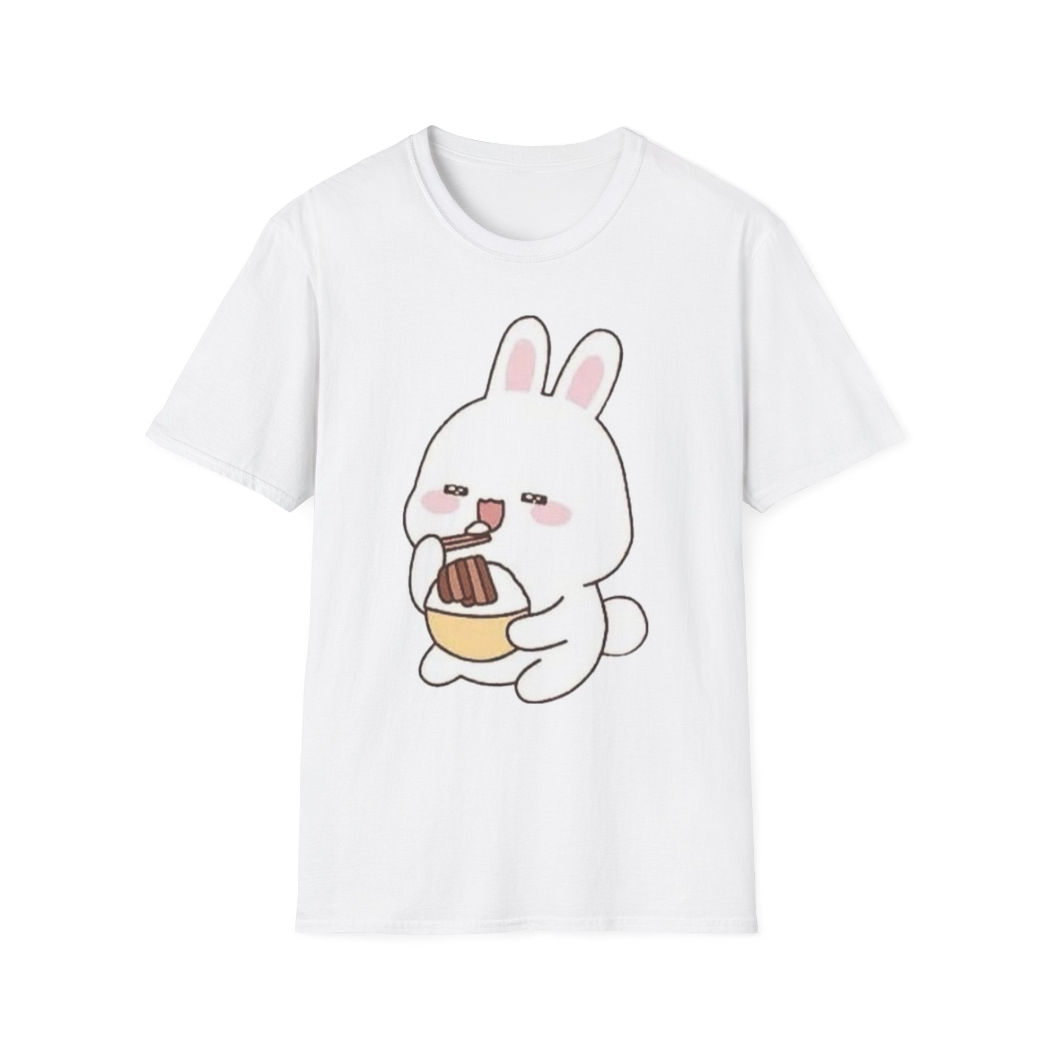 Cute Bunny Eating Cake T-Shirt — Kawaii Dessert Rabbit Tee