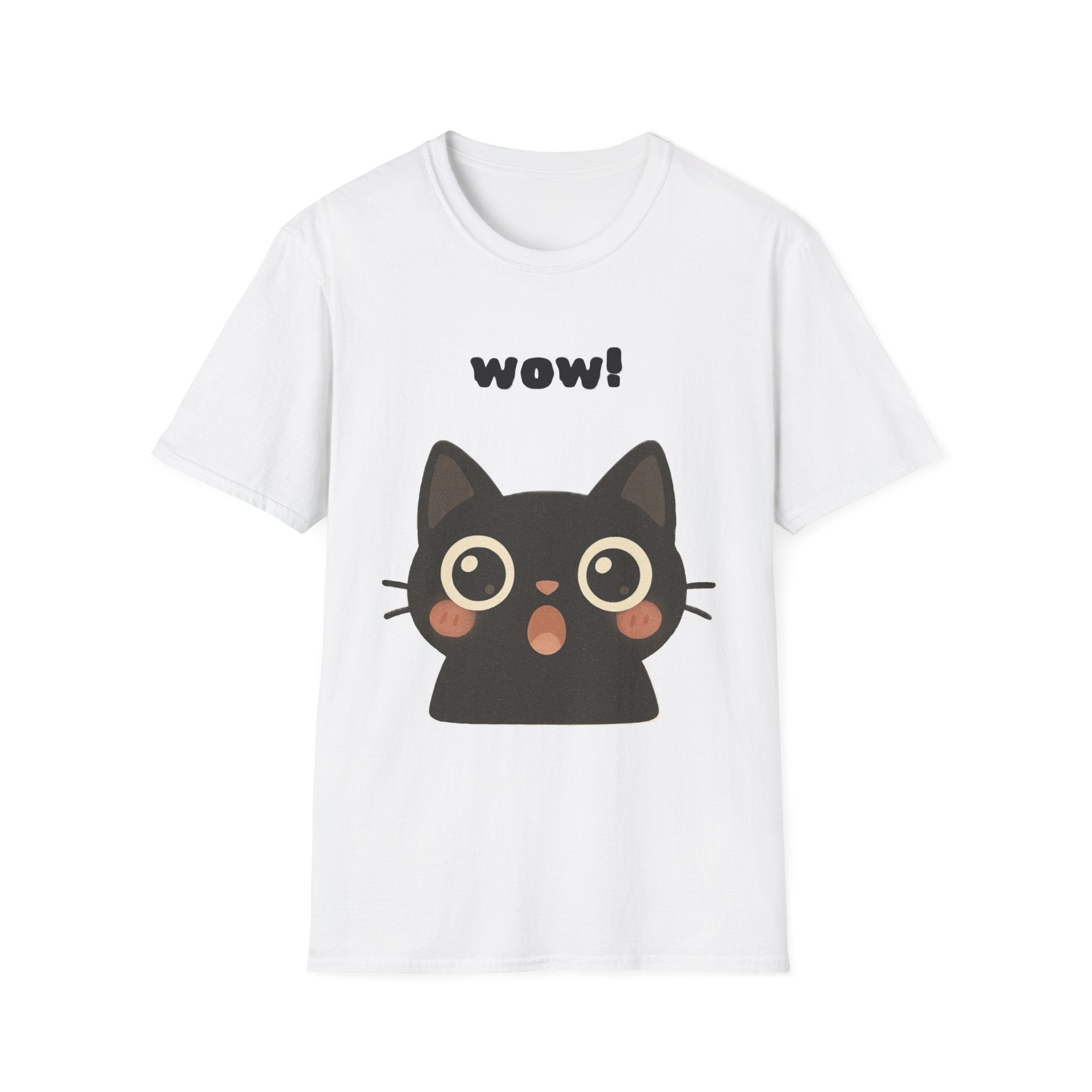 Cute Black Cat "wow!" T-Shirt — Kawaii Cat Graphic Tee