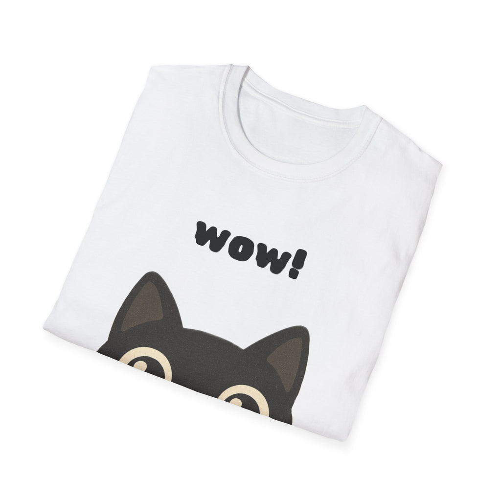 Cute Black Cat "wow!" T-Shirt — Kawaii Cat Graphic Tee