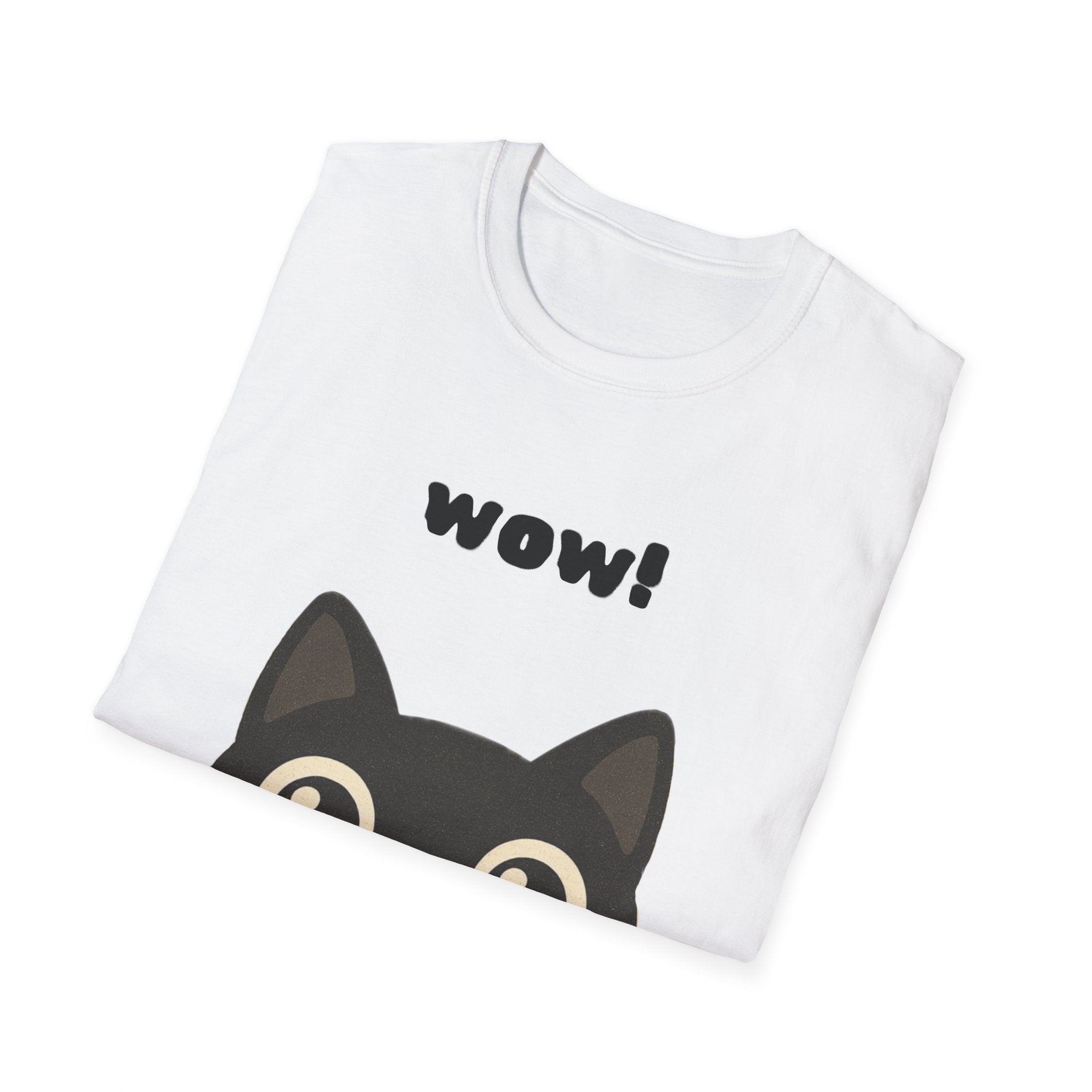 Cute Black Cat "wow!" T-Shirt — Kawaii Cat Graphic Tee